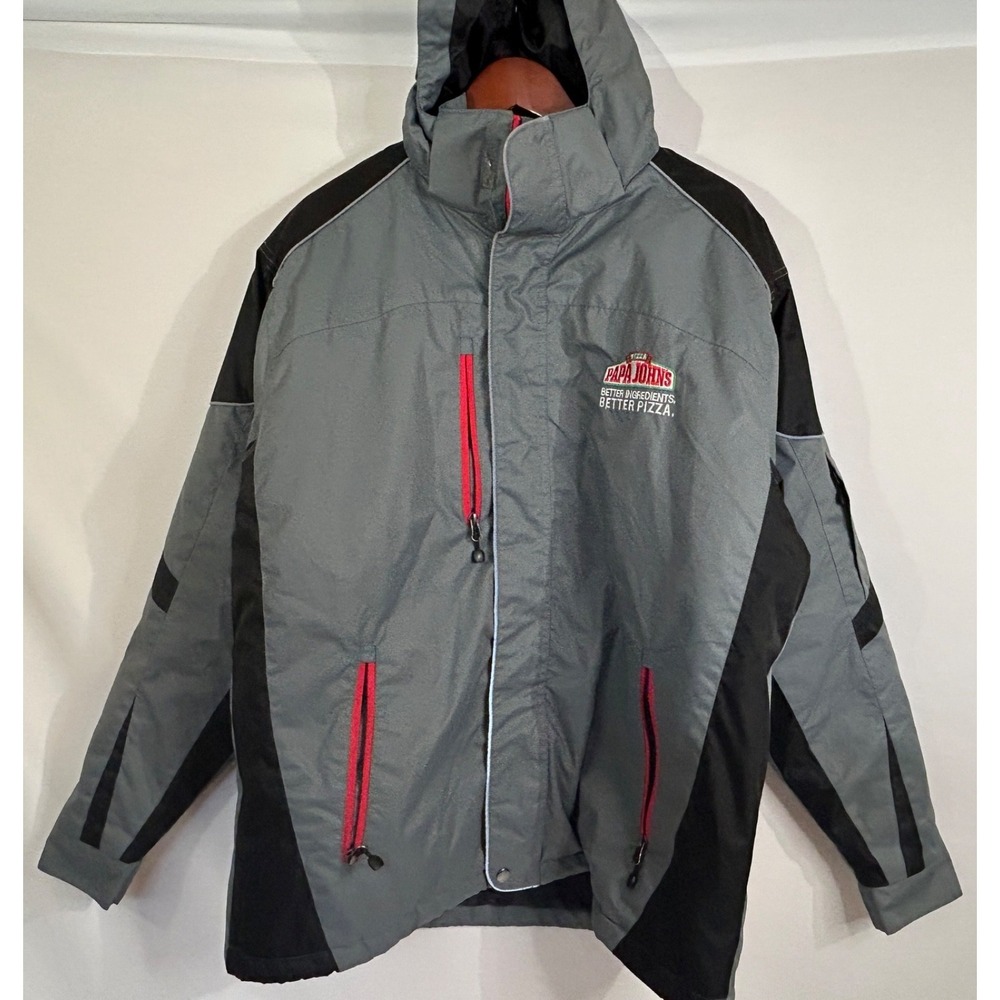 Papa Johns Pizza Jacket Men's Size L Grey Full Zip Hooded Employee Uniform Work